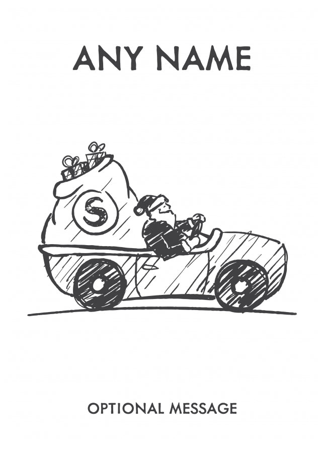 Personalised Santa in a Car Christmas Card - Sketch