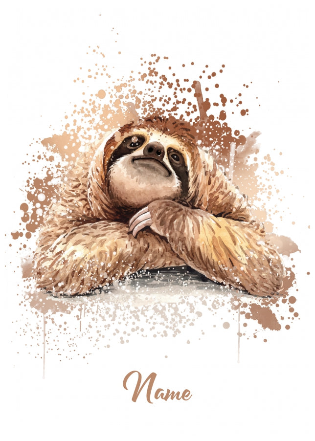 Personalised Sloth Birthday Card - Watercolour Style Cards (D2)