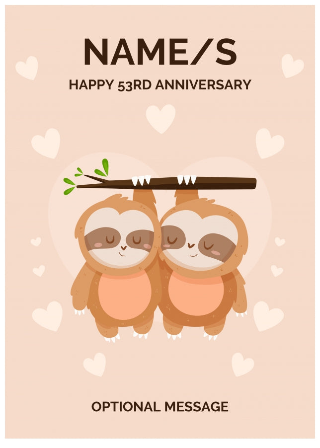 Sloth 53rd Wedding Anniversary Card for Couples