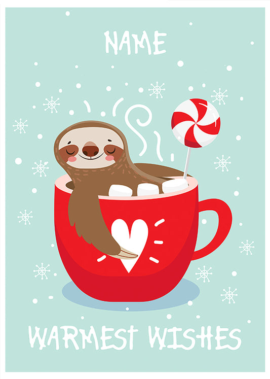 Personalised Warmest Wishes Sloth Christmas Card