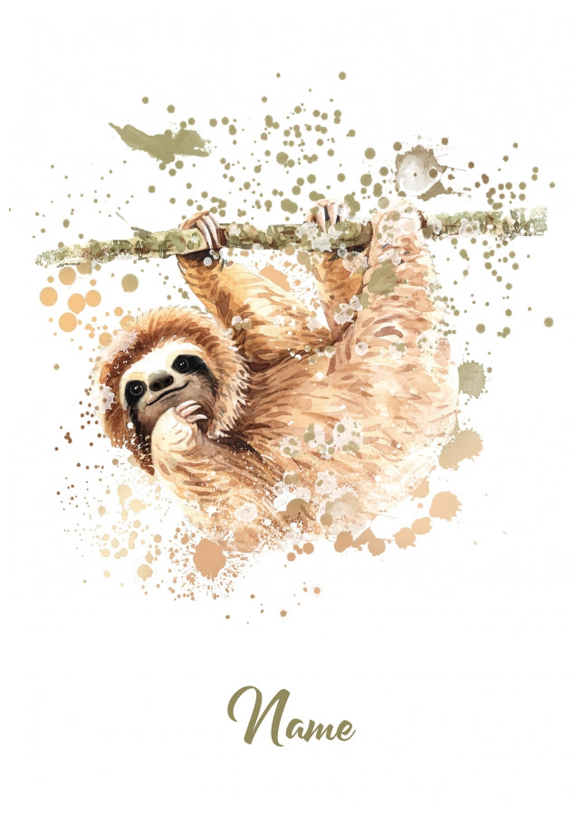 Personalised Sloth Birthday Card - Watercolour Style Card for Boys and Girls