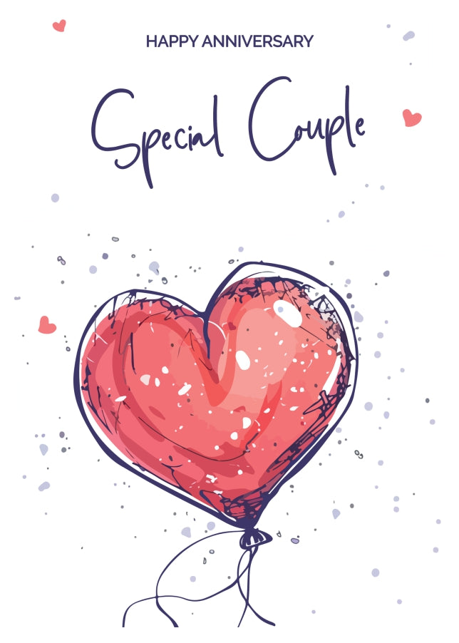 Special Couple Anniversary Card - Red Heart Shaped Balloon