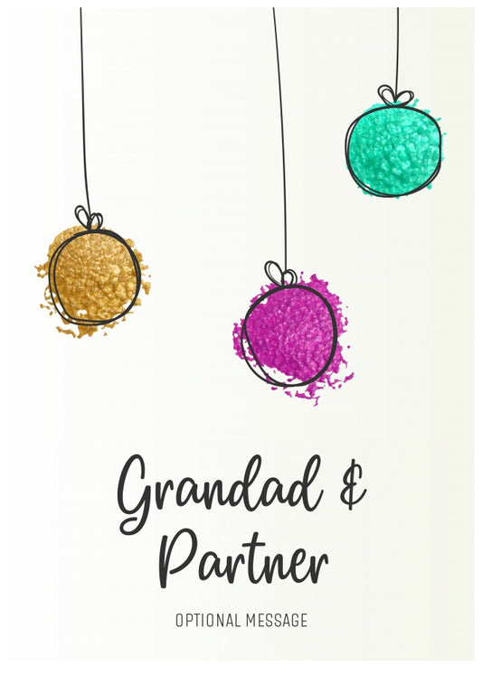 Modern Christmas Card for Grandad & Partner - Splatter Baubles