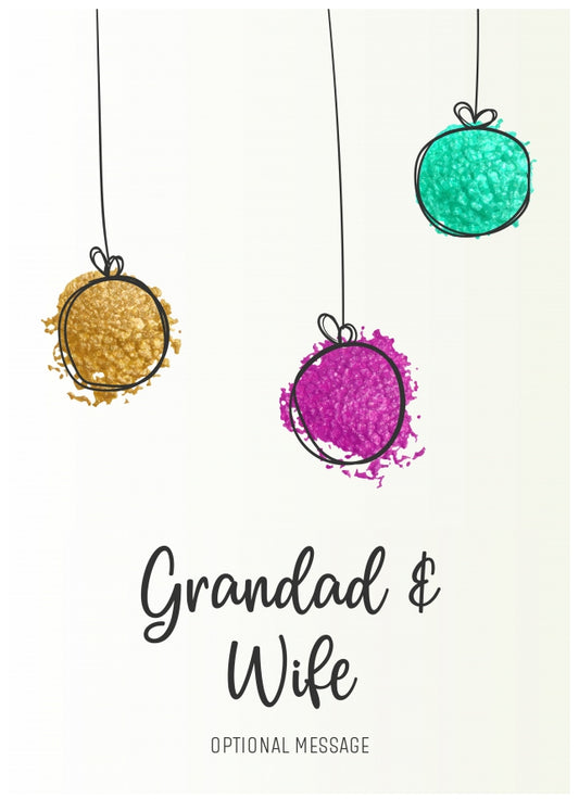 Modern Christmas Card for Grandad & Wife - Splatter Baubles