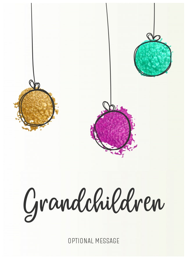 Modern Christmas Card for Grandchildren - Splatter Baubles