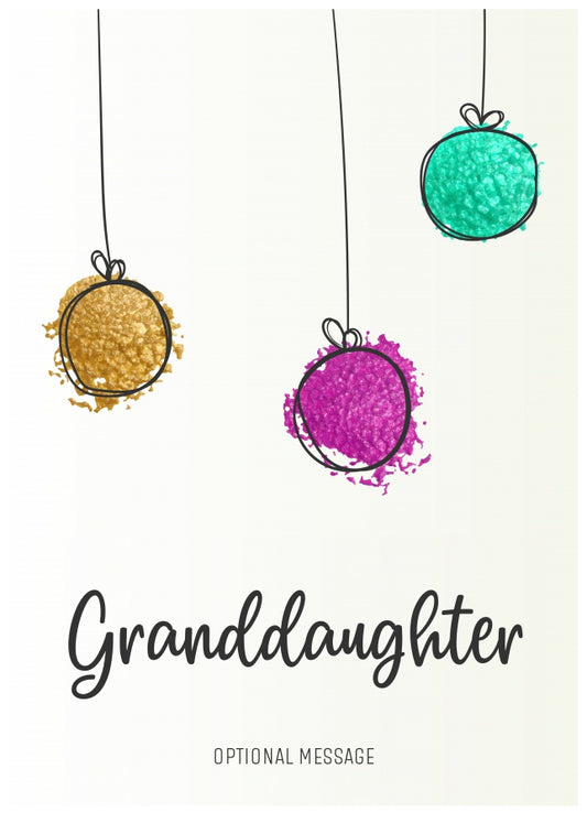 Modern Christmas Card for Granddaughter - Splatter Baubles