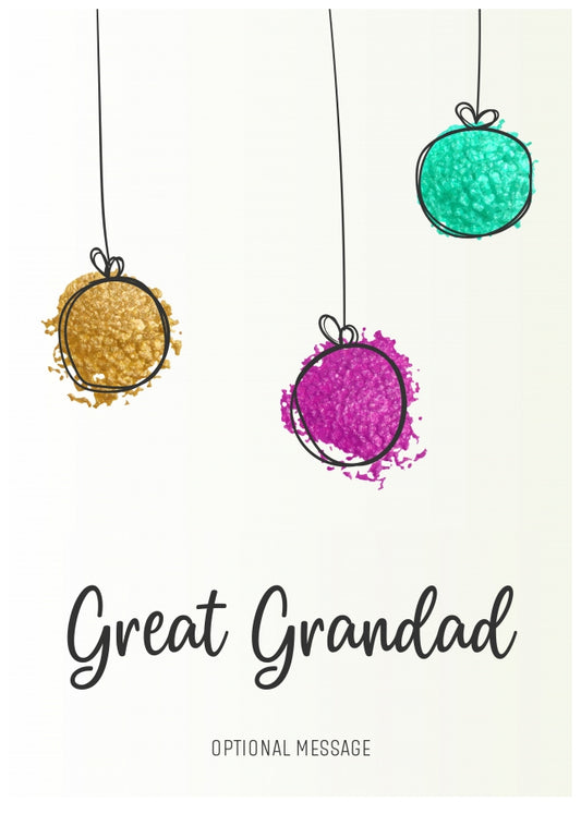 Modern Christmas Card for Great Grandad - Splatter Baubles