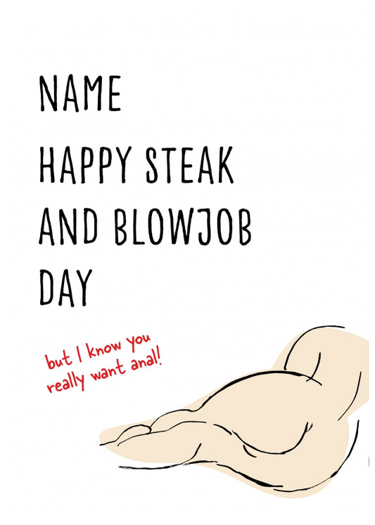 Boyfriend Steak and BJ Card for Him or Husband - You Really Want Anal!