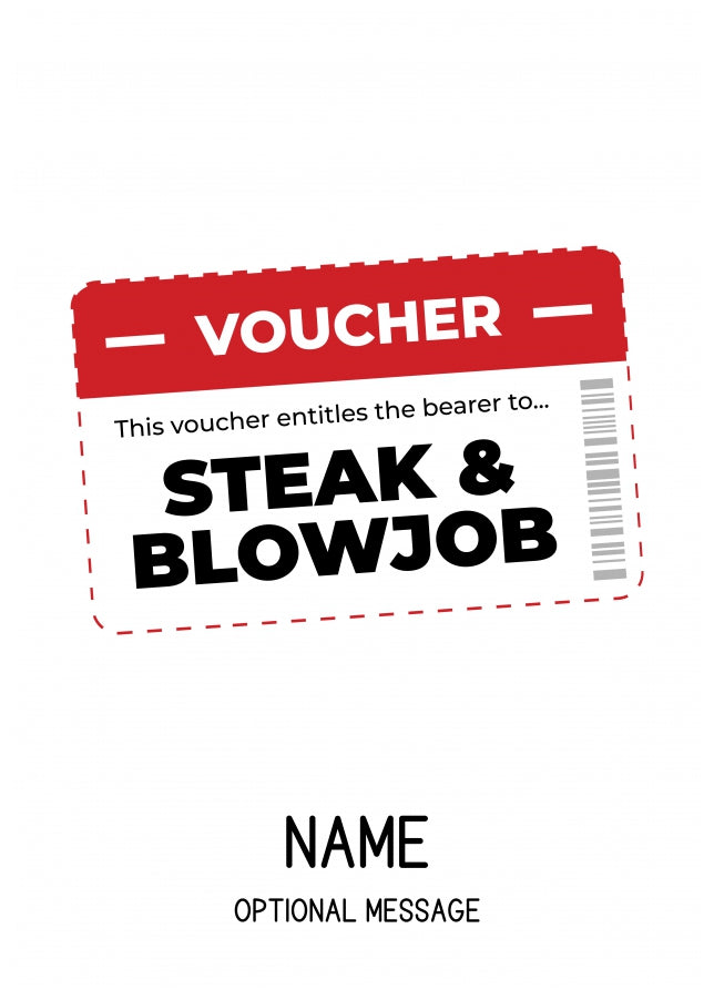 Steak and BJ Voucher - Personalised Adult Humour Card for Boyfriend or Husband