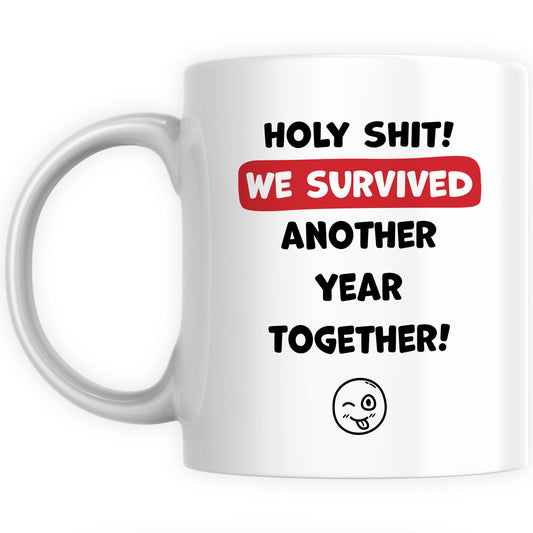 Personalised Husband or Wife Gift Coffee Mug - Survived Another Year