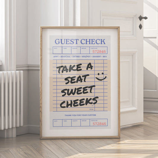 Take a Seat Sweet Cheeks Print - Guest Check - Digital Download