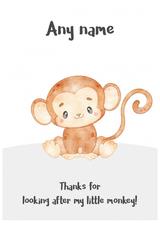 Single Thank You Card - A Personalised Thank You for Looking After My Little Monkey