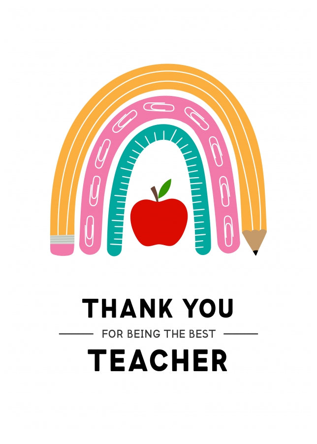 Thank You Card for Best Teacher - School Rainbow