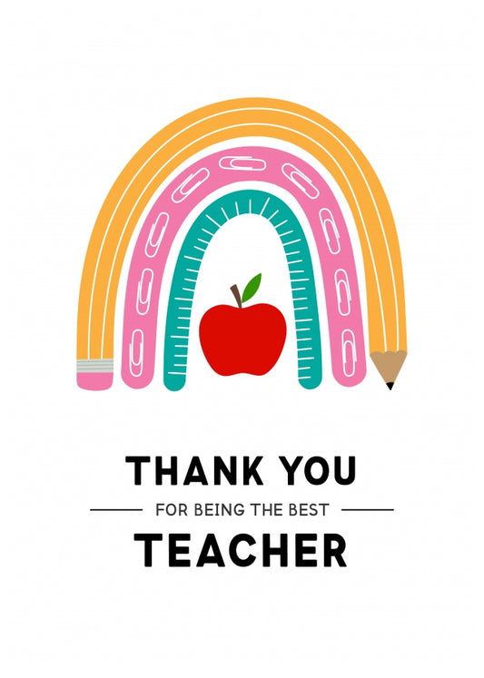 Thank You Card for Best Teacher - School Rainbow