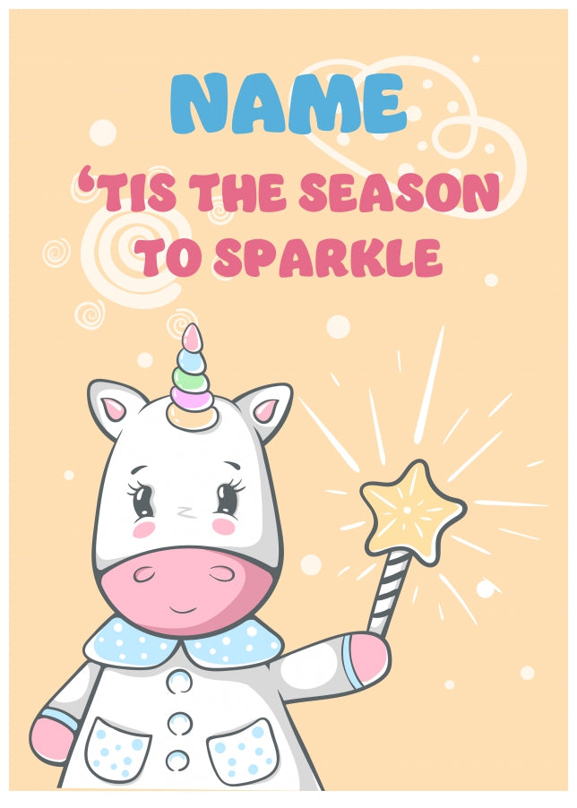 Personalised Unicorn Christmas Card - Tis the Season to Sparkle