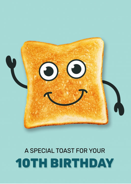 Funny 10th Birthday Card for Him or Her - Humorous Birthday Toast