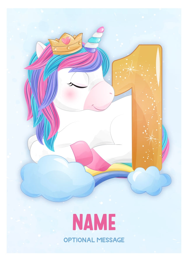Girls 1st Birthday Card for Kids Age 1 Yrs - Unicorn