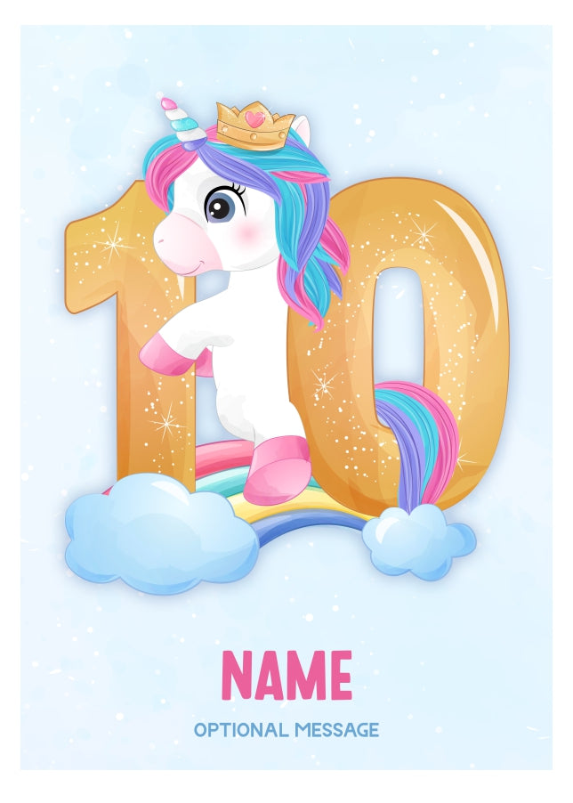 Girls 10th Birthday Card for Kids Age 10 Yrs - Unicorn