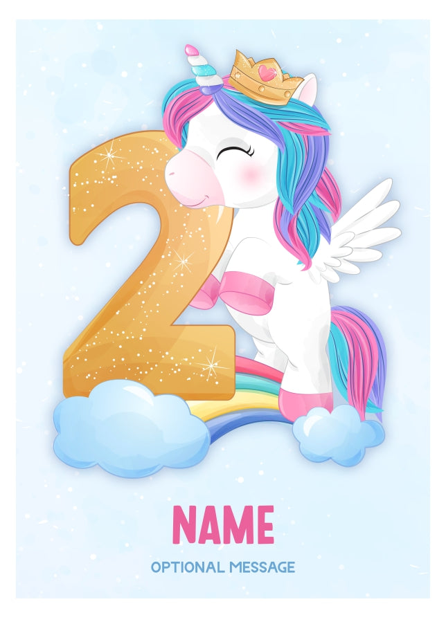 Girls 2nd Birthday Card for Kids Age 2 Yrs - Unicorn