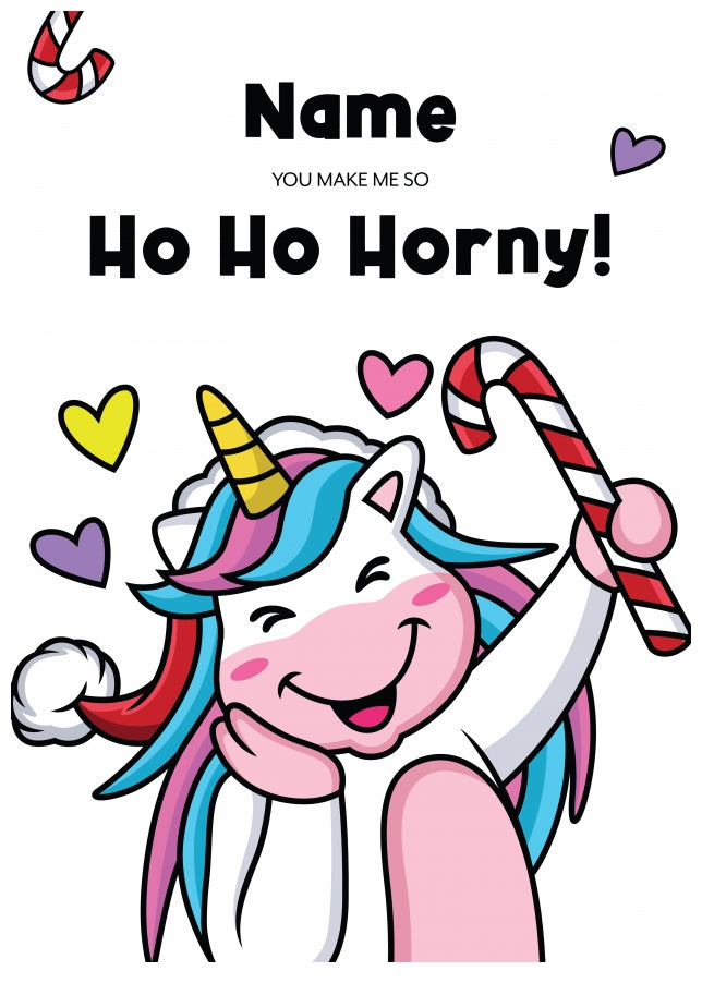 Rude Christmas Card for Girlfriend or Wife - Unicorn Card - Ho Ho Horny!