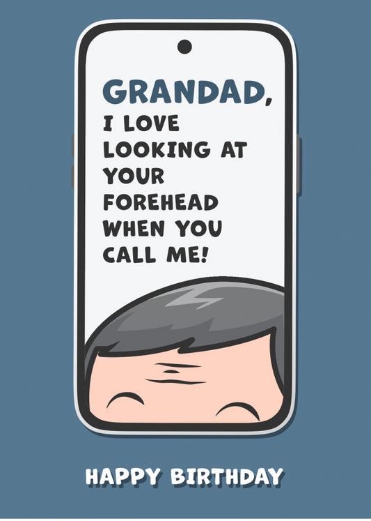 Grandad Birthday Card Funny Video Call - Looking at Forehead! Funny Grandad Birthday Card for Men