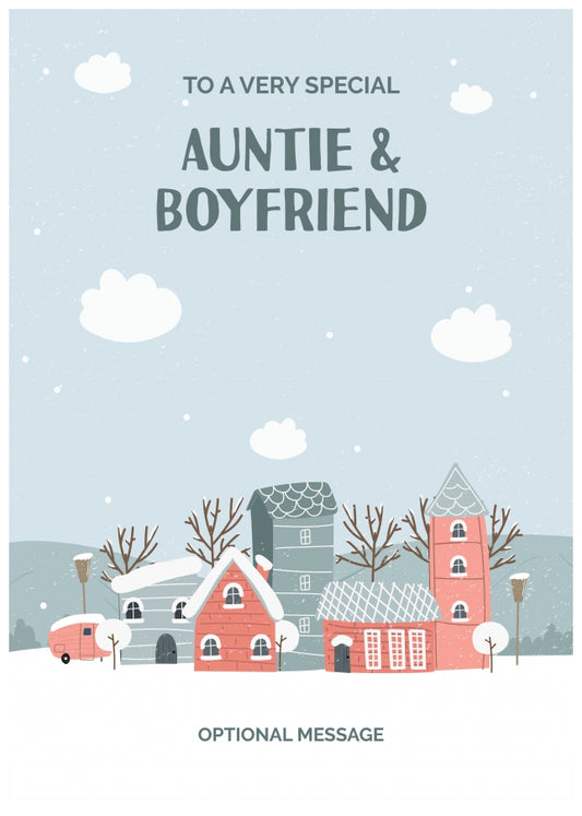 Auntie and Boyfriend Christmas Card - Winter Village