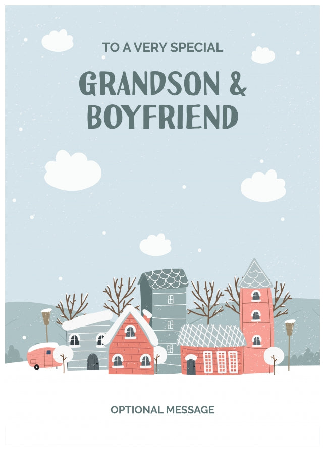 Grandson and Boyfriend Christmas Card - Winter Village