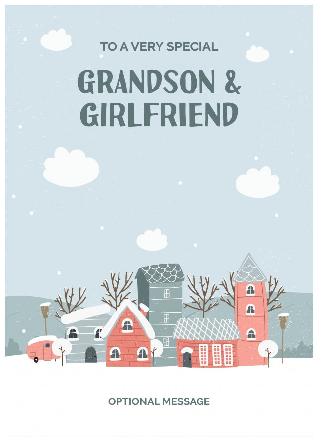 Grandson and Girlfriend Christmas Card - Winter Village