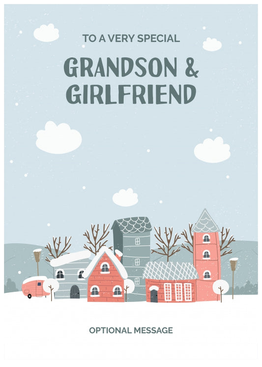 Grandson and Girlfriend Christmas Card - Winter Village