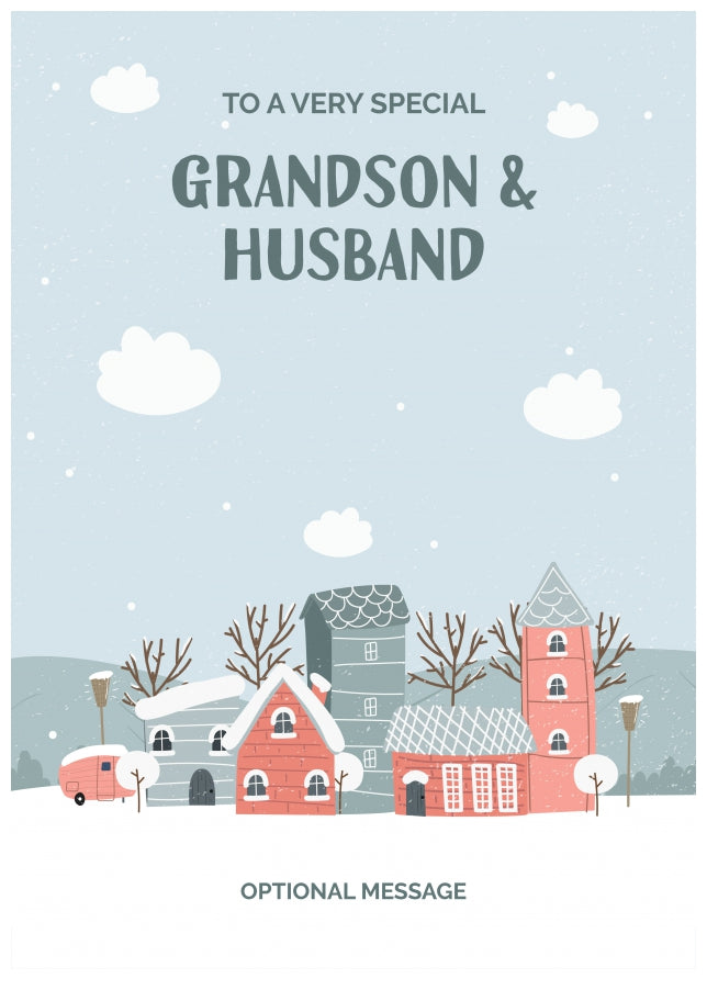 Grandson and Husband Christmas Card - Winter Village