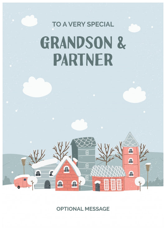 Grandson and Partner Christmas Card - Winter Village