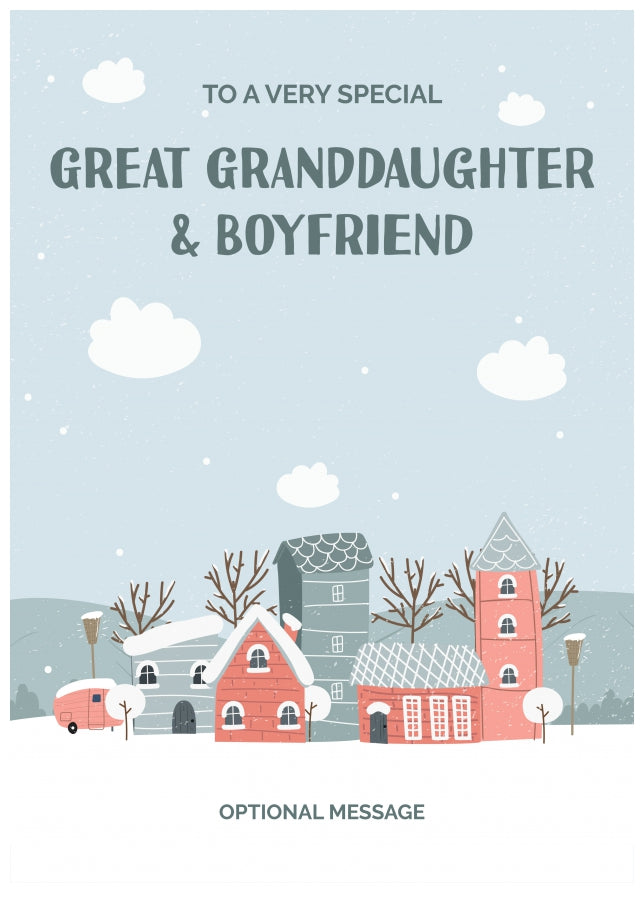 Great Granddaughter and Boyfriend Christmas Card - Winter Village