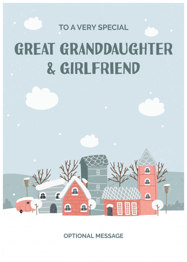 Great Granddaughter and Girlfriend Christmas Card - Winter Village