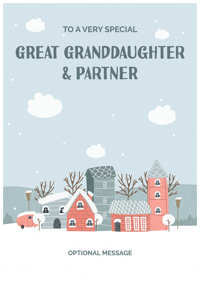 Great Granddaughter and Partner Christmas Card - Winter Village