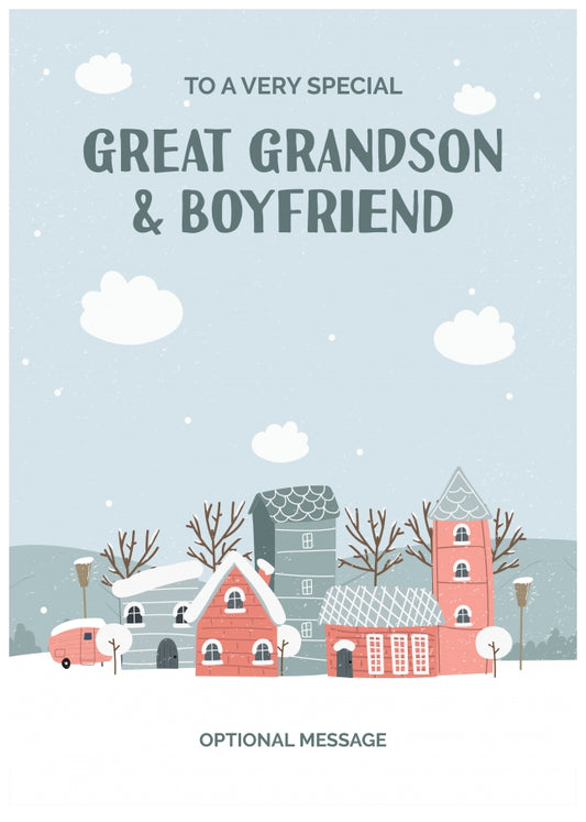 Great Grandson and Boyfriend Christmas Card - Winter Village