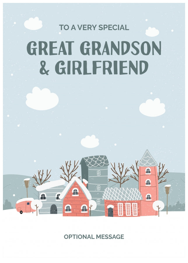 Great Grandson and Girlfriend Christmas Card - Winter Village