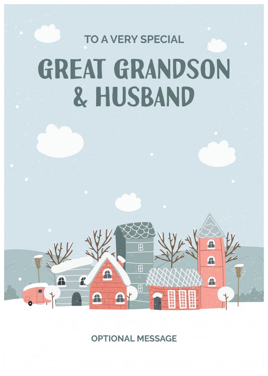 Great Grandson and Husband Christmas Card - Winter Village