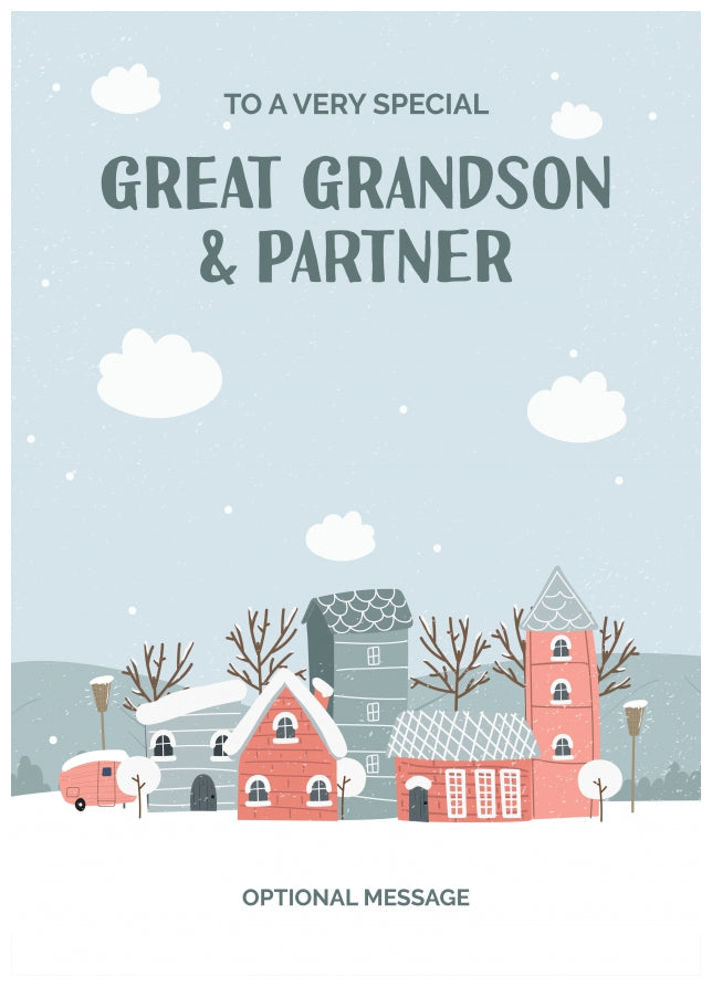 Great Grandson and Partner Christmas Card - Winter Village