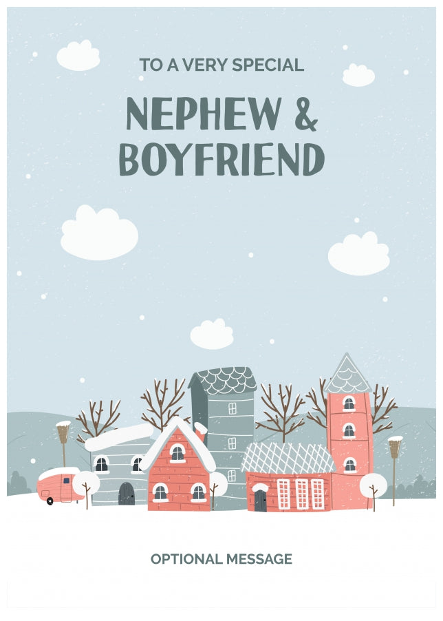 Nephew and Boyfriend Christmas Card - Winter Village