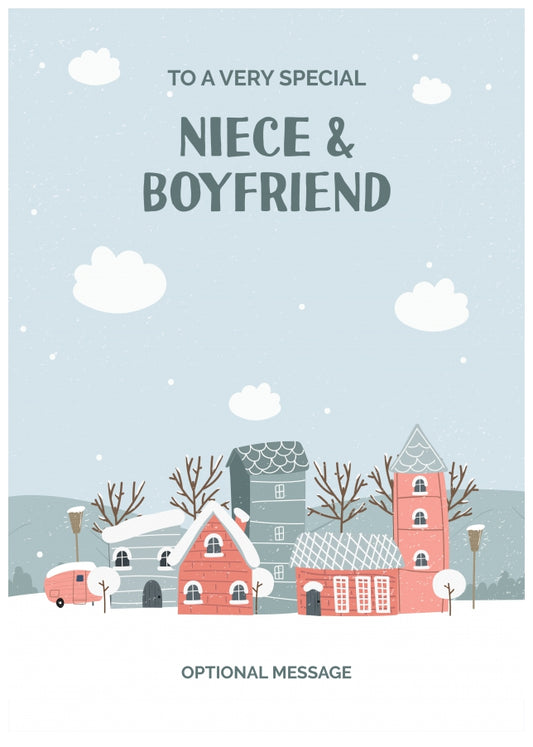 Niece and Boyfriend Christmas Card - Winter Village