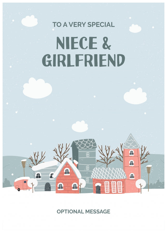 Niece and Girlfriend Christmas Card - Winter Village