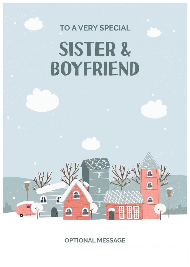 Sister and Boyfriend Christmas Card - Winter Village