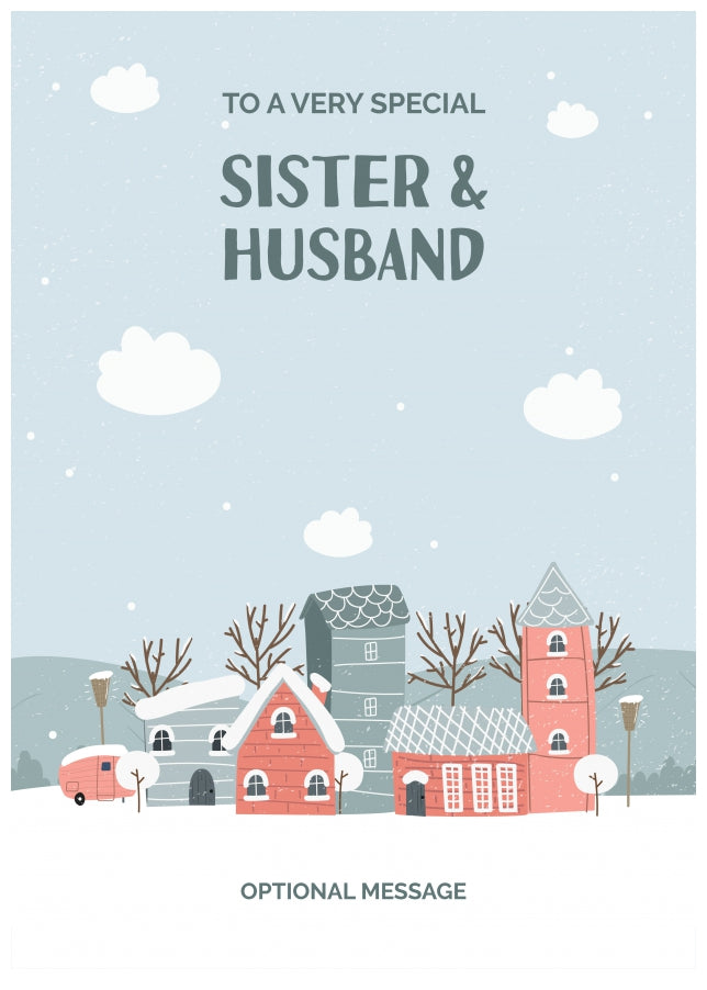 Sister and Husband Christmas Card - Winter Village