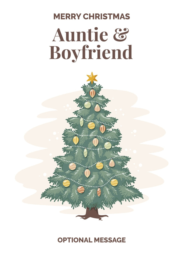 Vintage Tree Christmas Card for Auntie & Boyfriend - Traditional and Unique