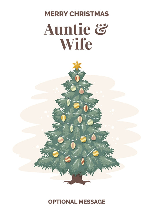 Vintage Tree Christmas Card for Auntie & Wife - Traditional and Unique