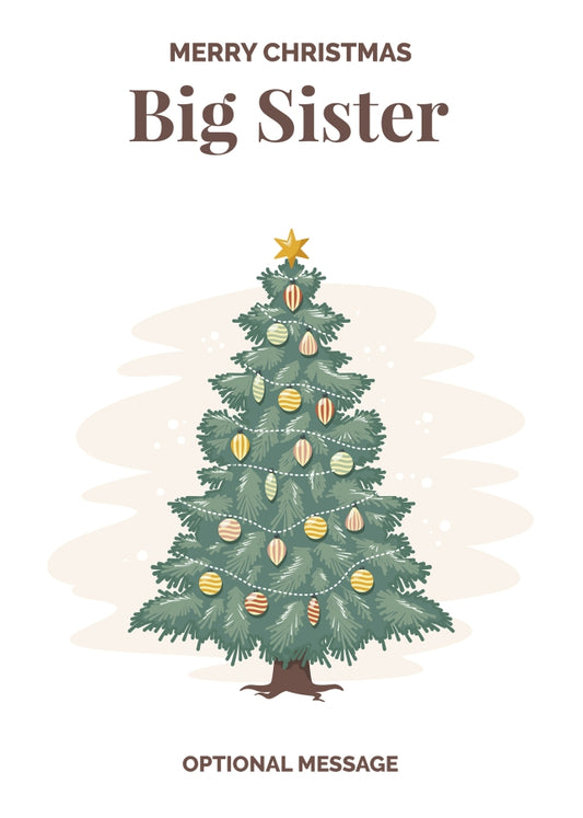 Vintage Tree Christmas Card for Big Sister - Traditional and Unique