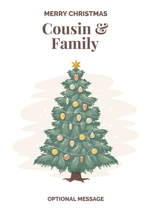 Vintage Tree Christmas Card for Cousin & Family - Traditional and Unique