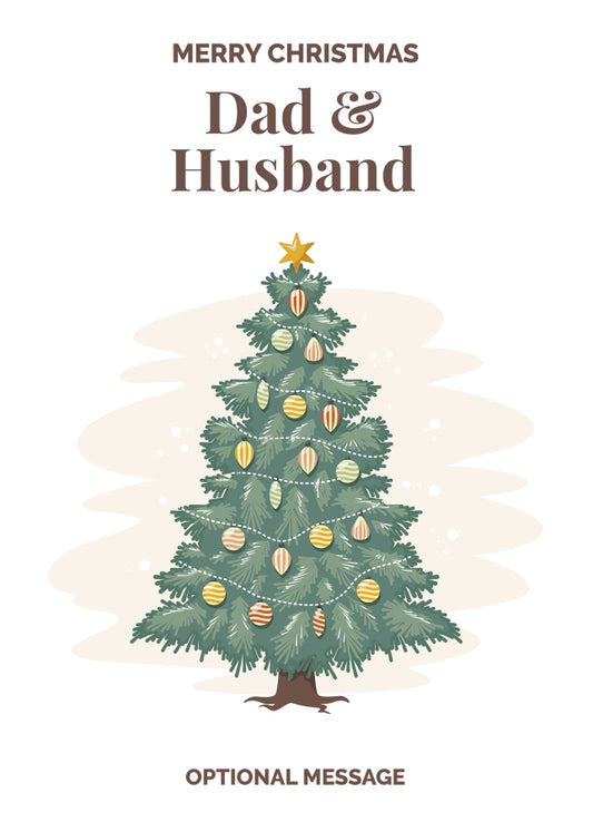 Vintage Tree Christmas Card for Dad & Husband - Traditional and Unique