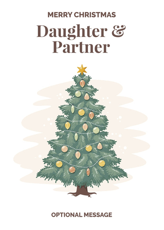 Vintage Tree Christmas Card for Daughter & Partner - Traditional and Unique