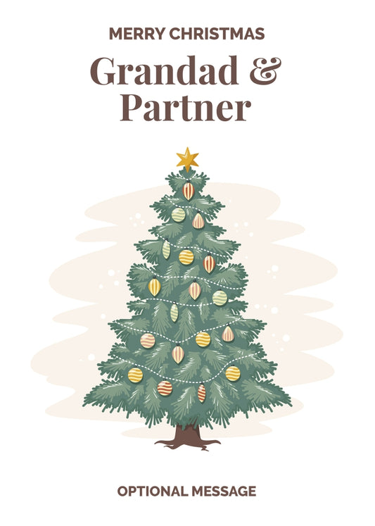 Vintage Tree Christmas Card for Grandad & Partner - Traditional and Unique